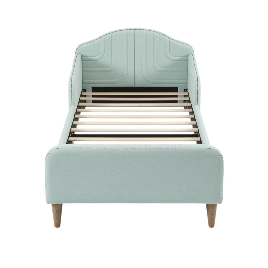 Modern Mint Green Upholstered Bed with Slatted Base